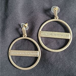 Gold Tone Circular Hoop Rhinestone Accent Post Earrings